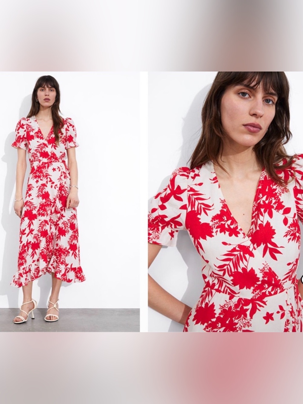 & Other Stories Red Floral Midi Dress - 34/2 NWT